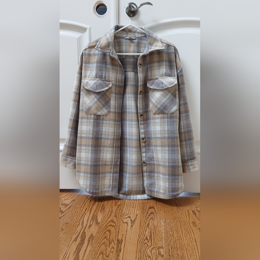 Mexx Beige and Brown Plaid Utility Jacket